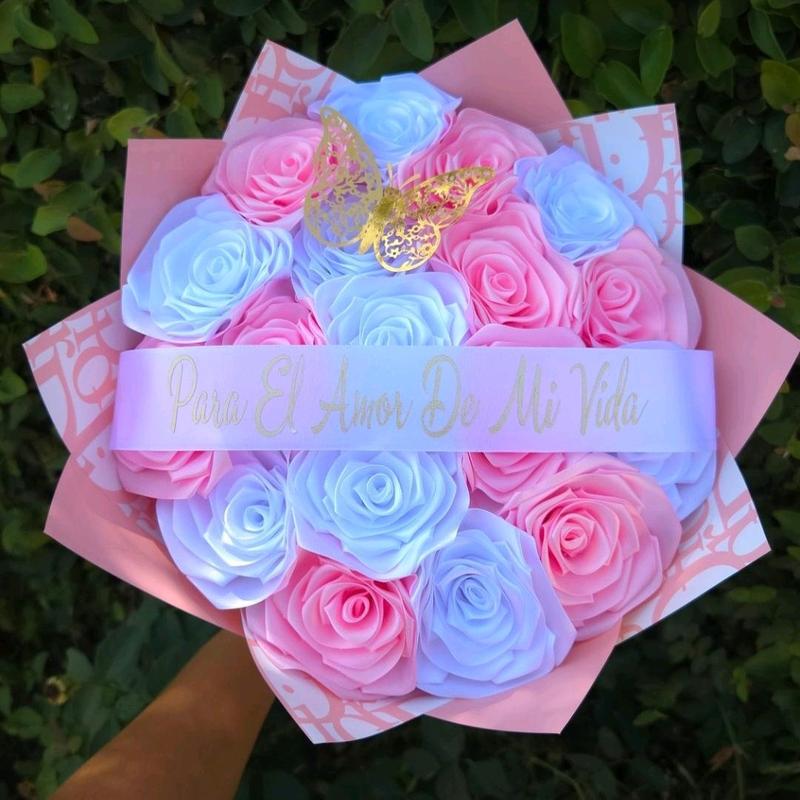 Para El Amor De Mi Vida flores eternas eternal rose bouquet liston ribbon arrangement gift regalo decor decoration room Decorative