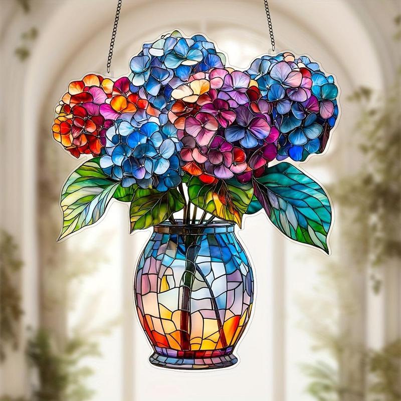 Hydrangea Design Hanging Decor, 1 Count Colorful Acrylic Hanging Ornament, Hanging Decor for Home Living Room Garden