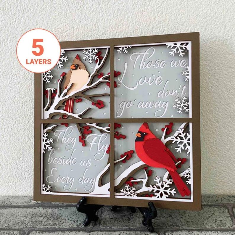 Cardinals Memorial 3D Laser Cut SVG  Cardinals At Window Laser Cut File  Christmas Memorial  File For Glowforge  Laser File For Christmas