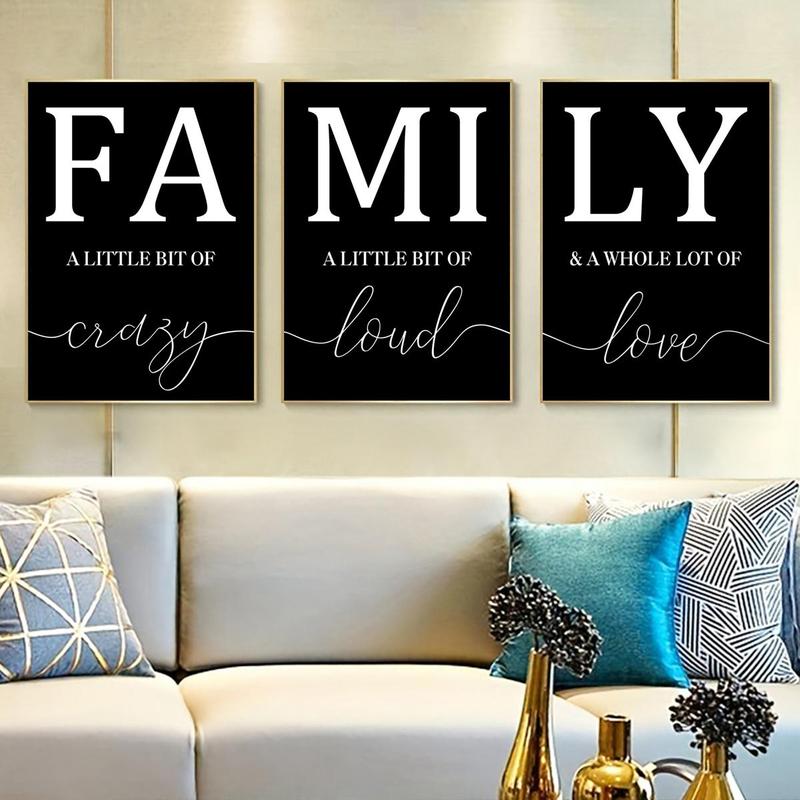 Family Themed Canvas Poster without Frame, 3 Counts set Modern Simple Wall Art Painting, Wall Art Decor for Home Living Room Bedroom Office