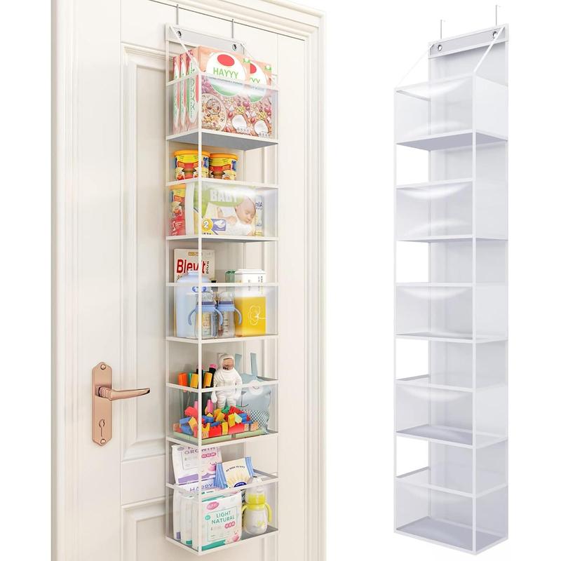 5-Shelf Over The Door Hanging Pantry Organizer, Room Organizer with Clear Plastic Pockets, 25lb Ultra Sturdy & Large Capacity for Closet, Bedroom, Nursery, Bathroom and Sundries