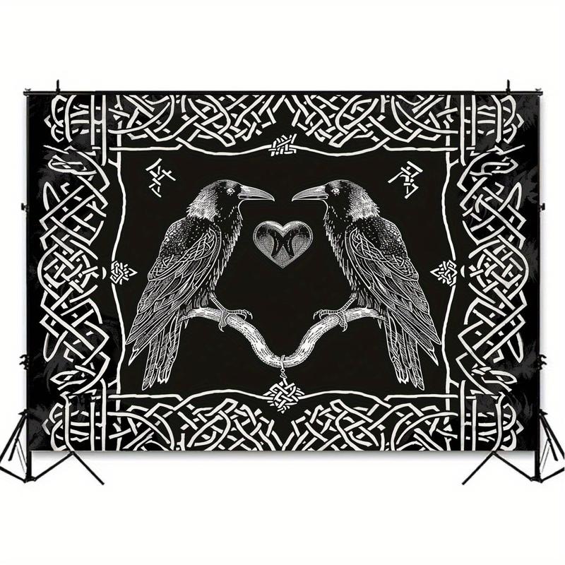 Christmas 2024 Ornament - Mystical Raven Tapestry - Norse Viking Inspired, Black & White Wall Hanging For Bedroom, Living Room, Dorm Decor - Polyester, Multiple Sizes Available