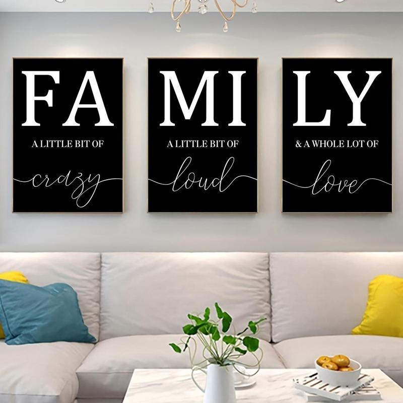 Family Themed Canvas Poster without Frame, 3 Counts set Modern Simple Wall Art Painting, Wall Art Decor for Home Living Room Bedroom Office