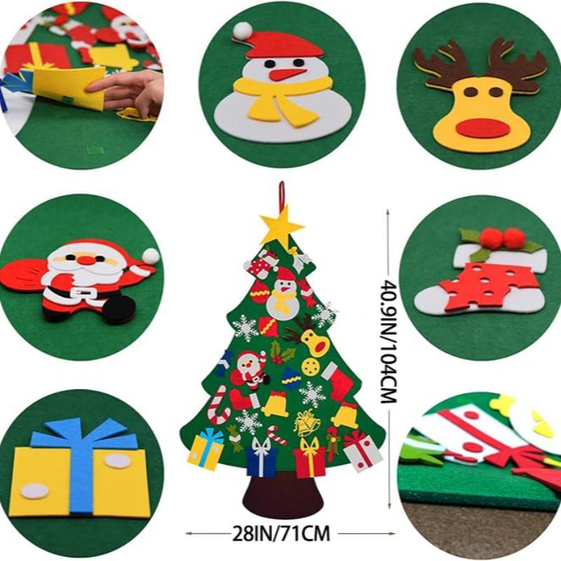 DIY Felt Christmas Tree with Detachable Decorations, 26 30pcs set Handmade Christmas Door Wall Hanging Decorations, DIY Christmas Tree for Home Decor