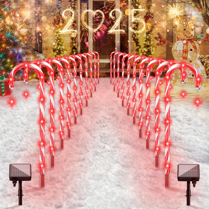 20 Pack 160 LED Christmas Solar Candy Cane Pathway Lights, 4x4