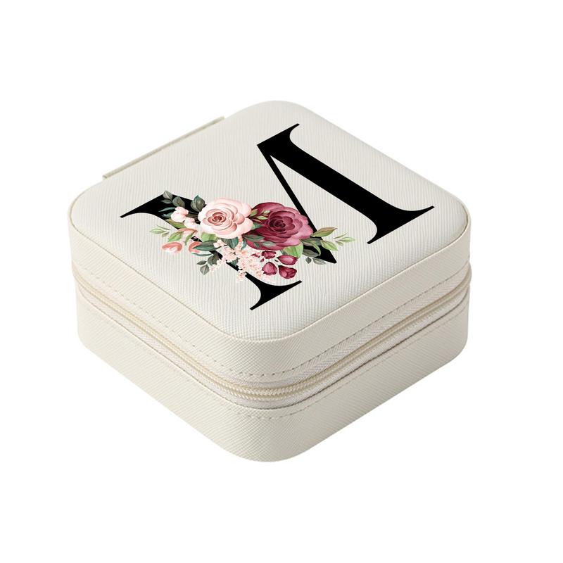 Letter & Flower Pattern Jewelry Storage Box, 1 Count Portable Multi-grid Home Organizer, Travel Storage Box for Necklace Earrings Ring