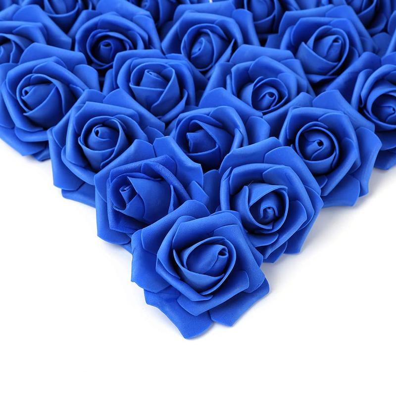 Artificial Flowers Roses Heads, 100 Count Faux Flowers Real Looking Blue Foam Fake Roses Perfect for Wedding Bouquet Home Decorations Decorative Fruit