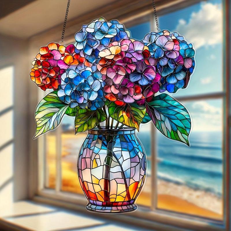 Hydrangea Design Hanging Decor, 1 Count Colorful Acrylic Hanging Ornament, Hanging Decor for Home Living Room Garden