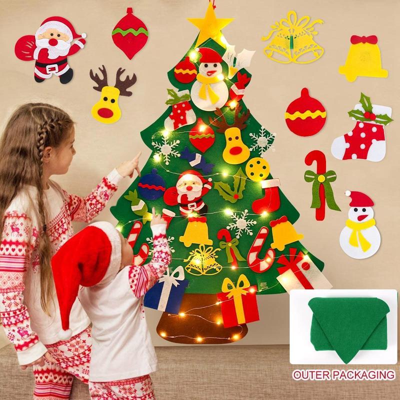 DIY Felt Christmas Tree with Detachable Decorations, 26 30pcs set Handmade Christmas Door Wall Hanging Decorations, DIY Christmas Tree for Home Decor