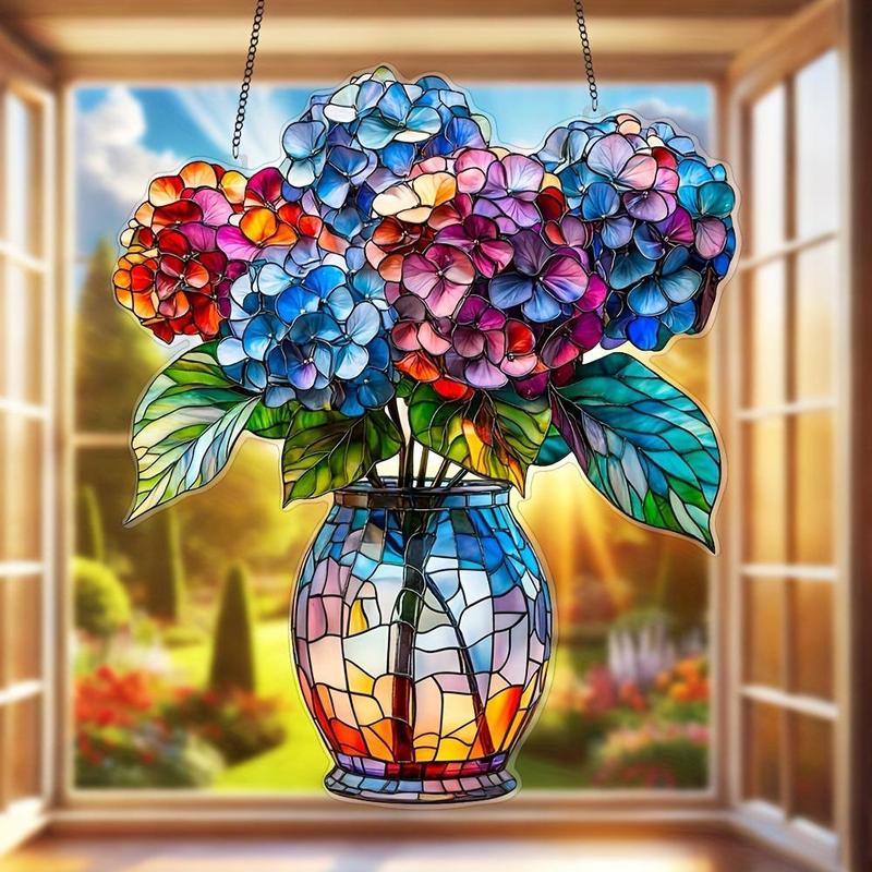 Hydrangea Design Hanging Decor, 1 Count Colorful Acrylic Hanging Ornament, Hanging Decor for Home Living Room Garden