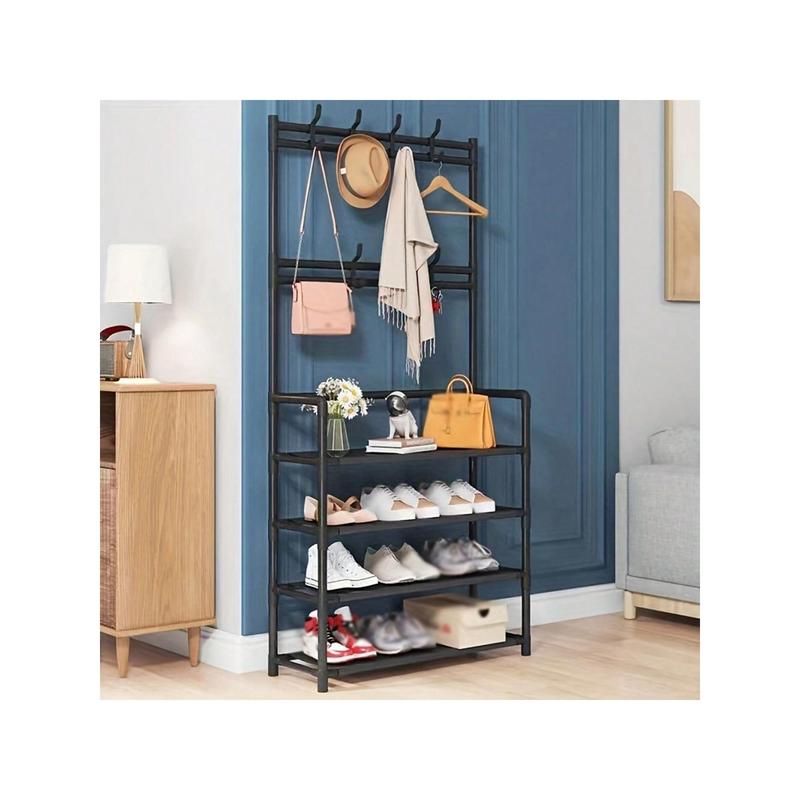 1 Entry Shoe Rack, Clothes Rack, Living Room Shoe And Hat Storage Rack With Hooks, Corridor Storage Rack For Shoes, Clothes, Hats, Bags, Books, Home Accessories