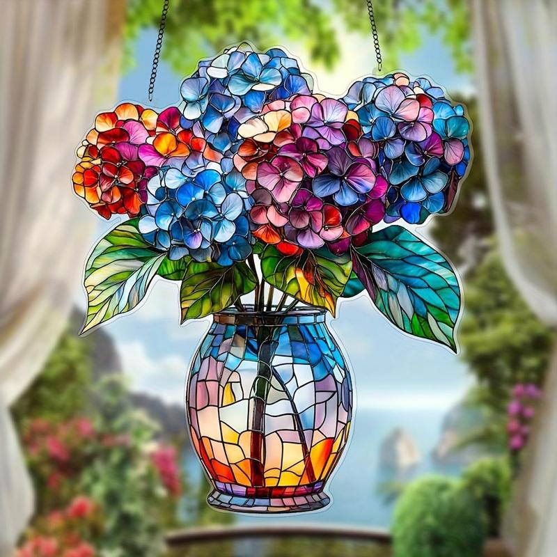 Hydrangea Design Hanging Decor, 1 Count Colorful Acrylic Hanging Ornament, Hanging Decor for Home Living Room Garden