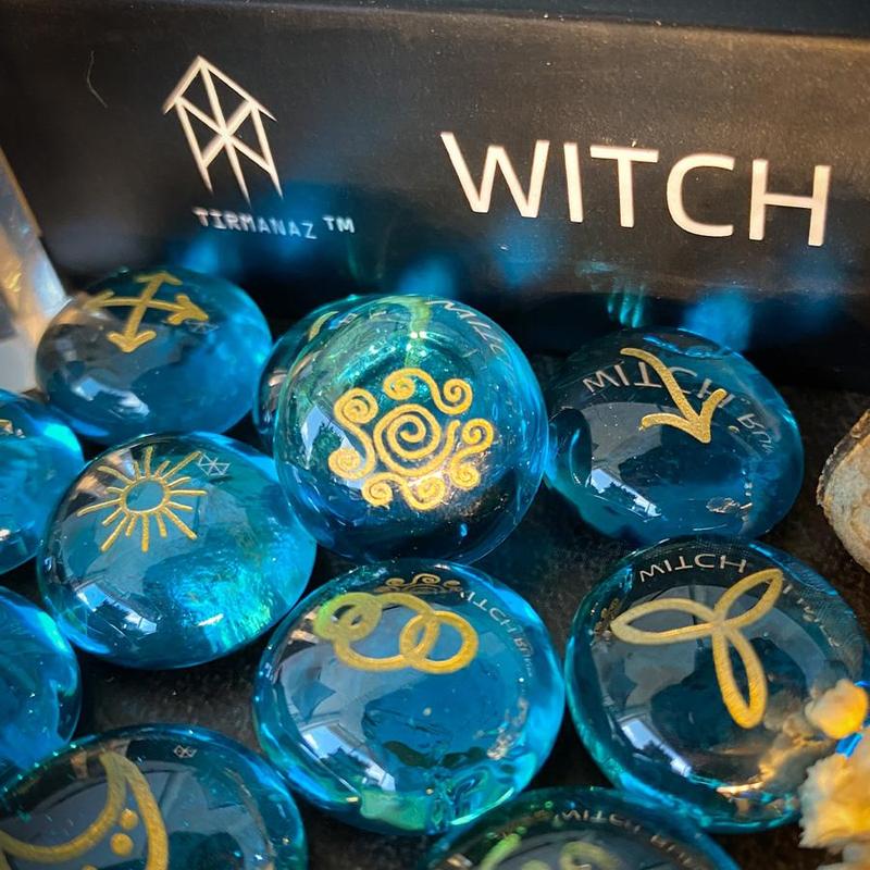 Witch Runes Set, 13pcs box Hand-carved Painted Glass Rune Stones, Divination Astrology Tools, Altar Decorations, Home Decor