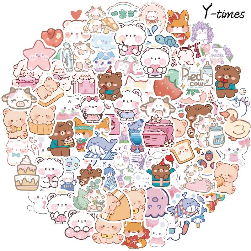 100 Pcs Cute Bear Stickers Pack, DIY Bear Theme Waterproof Adhesive Stickers, Decoration Stickers for Laptop Planners Scrapbook Cups Diary Notebooks Album Phone Case