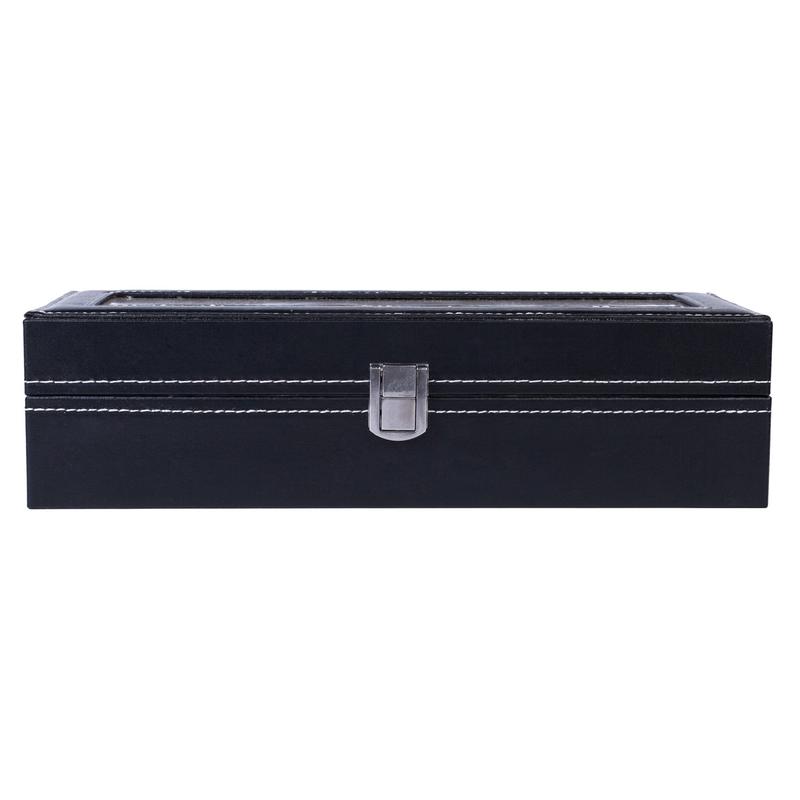 6 Compartments High-grade Leather Watch Collection Storage Box Black