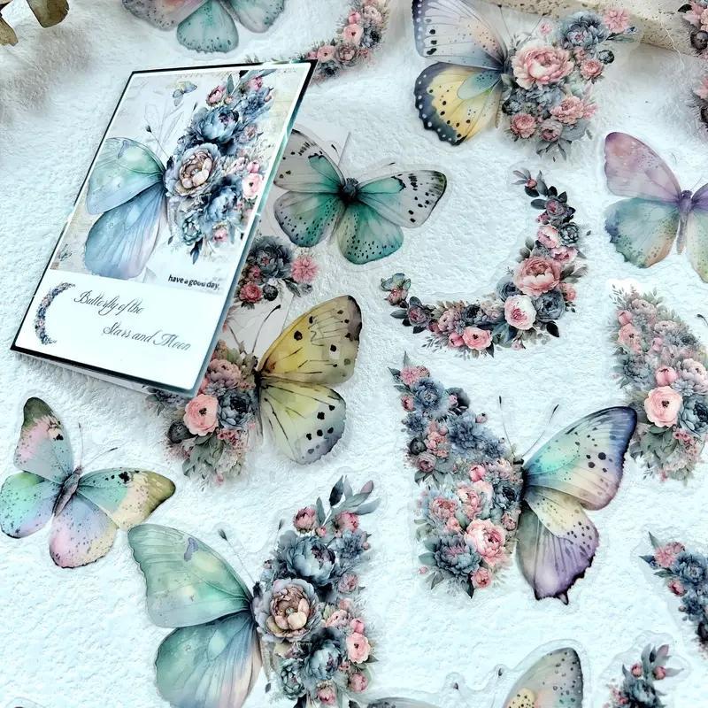 Butterfly & Flower Pattern Sticker (30pcs), Self Adhesive Decor Paper, Decor Sticker for Gift Greeting Card Water Bottle Laptop Phone