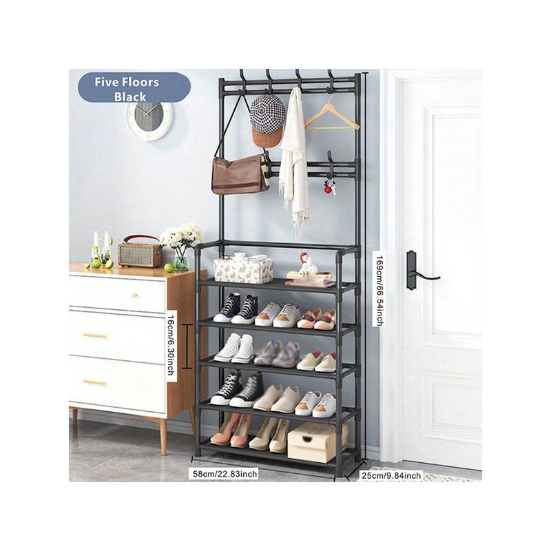 1 Entry Shoe Rack, Clothes Rack, Living Room Shoe And Hat Storage Rack With Hooks, Corridor Storage Rack For Shoes, Clothes, Hats, Bags, Books, Home Accessories