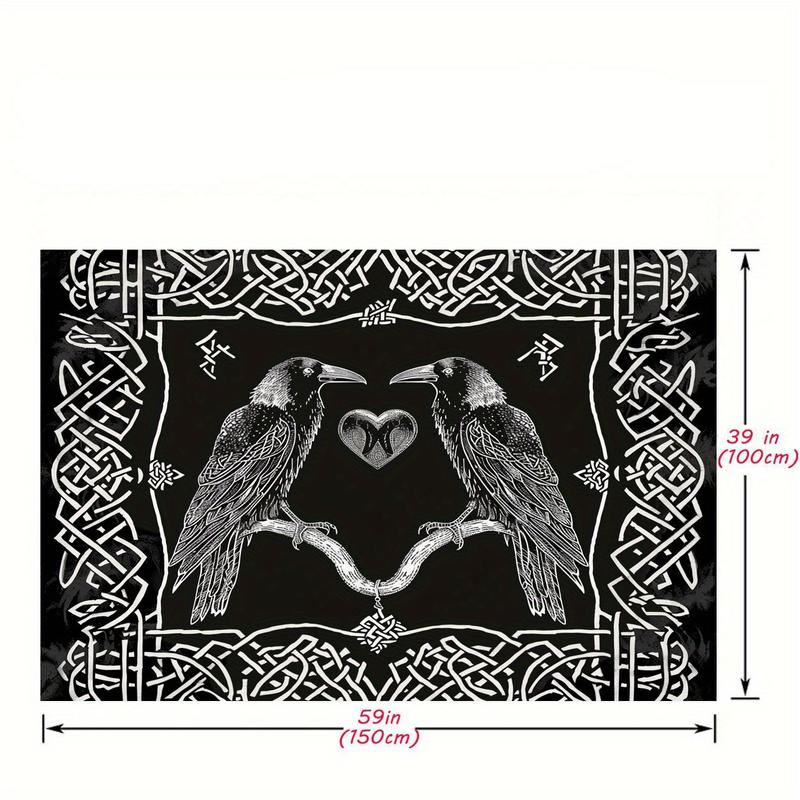 Christmas 2024 Ornament - Mystical Raven Tapestry - Norse Viking Inspired, Black & White Wall Hanging For Bedroom, Living Room, Dorm Decor - Polyester, Multiple Sizes Available