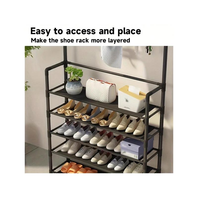 1 Entry Shoe Rack, Clothes Rack, Living Room Shoe And Hat Storage Rack With Hooks, Corridor Storage Rack For Shoes, Clothes, Hats, Bags, Books, Home Accessories