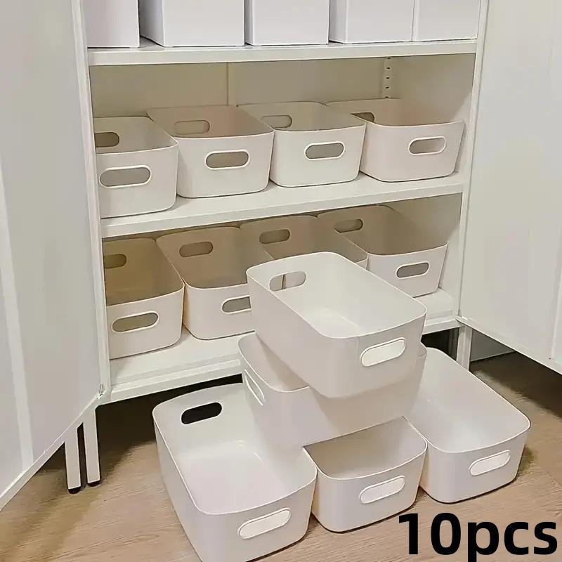 Kitchen Storage Box, 10pcs set Stackable Storage Box with Handle, Desktop Organizer for Home Kitchen Bathroom Office Dormitory