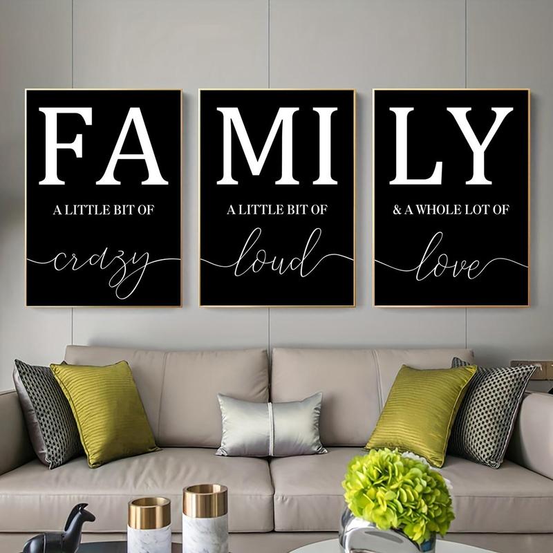 Family Themed Canvas Poster without Frame, 3 Counts set Modern Simple Wall Art Painting, Wall Art Decor for Home Living Room Bedroom Office