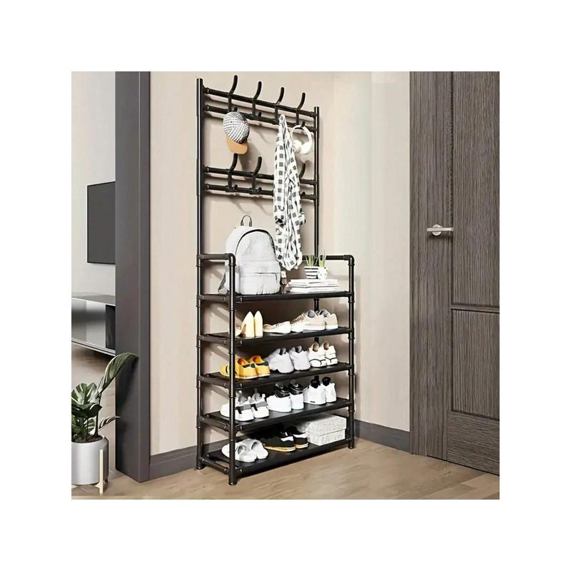 1 Entry Shoe Rack, Clothes Rack, Living Room Shoe And Hat Storage Rack With Hooks, Corridor Storage Rack For Shoes, Clothes, Hats, Bags, Books, Home Accessories