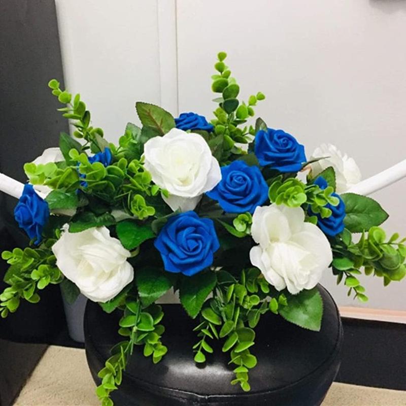 Artificial Flowers Roses Heads, 100 Count Faux Flowers Real Looking Blue Foam Fake Roses Perfect for Wedding Bouquet Home Decorations Decorative Fruit