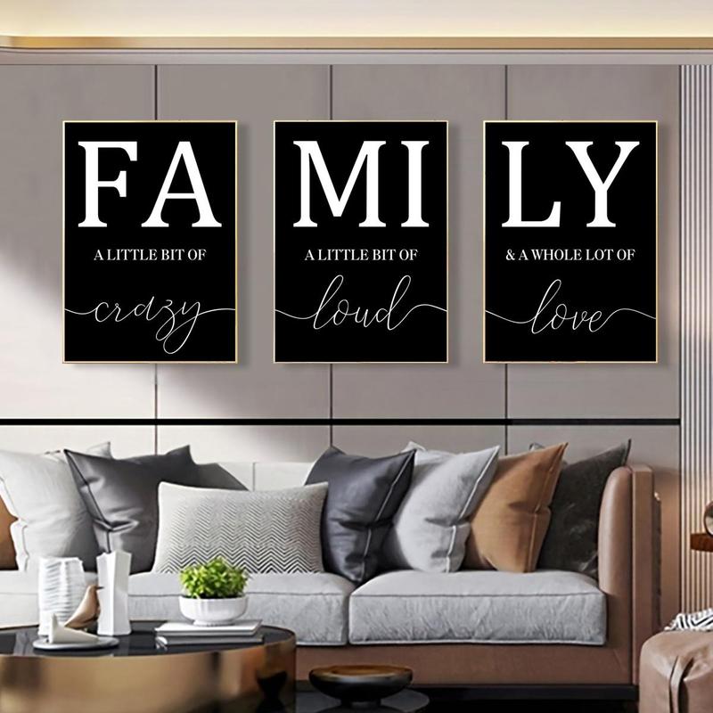 Family Themed Canvas Poster without Frame, 3 Counts set Modern Simple Wall Art Painting, Wall Art Decor for Home Living Room Bedroom Office