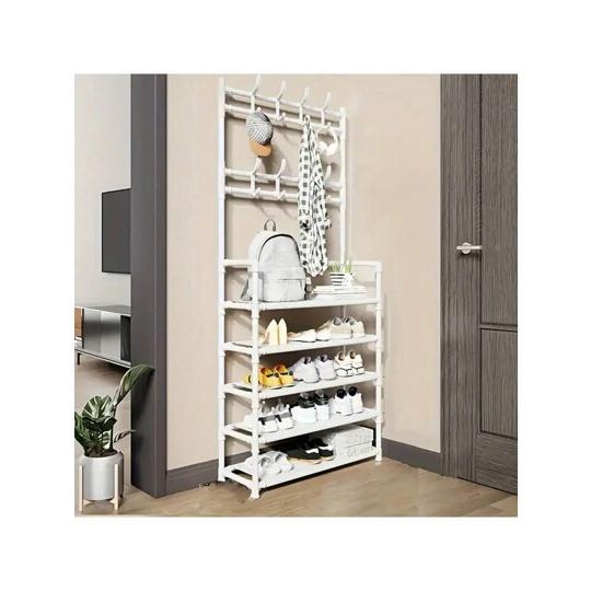 1 Entry Shoe Rack, Clothes Rack, Living Room Shoe And Hat Storage Rack With Hooks, Corridor Storage Rack For Shoes, Clothes, Hats, Bags, Books, Home Accessories