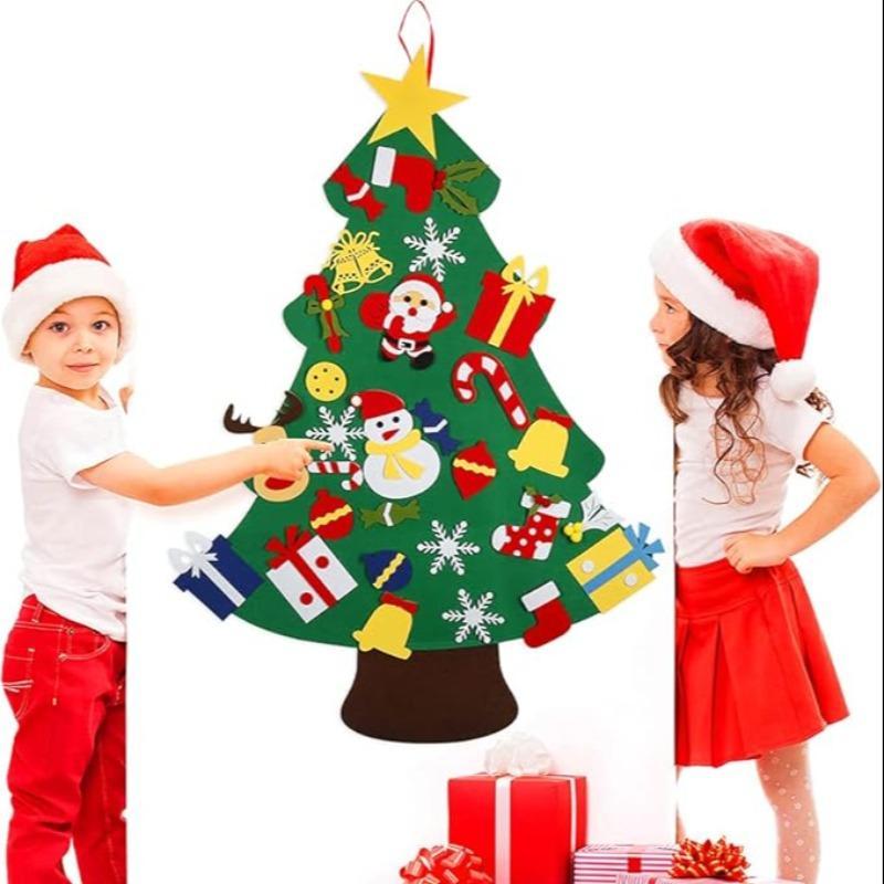 DIY Felt Christmas Tree with Detachable Decorations, 26 30pcs set Handmade Christmas Door Wall Hanging Decorations, DIY Christmas Tree for Home Decor