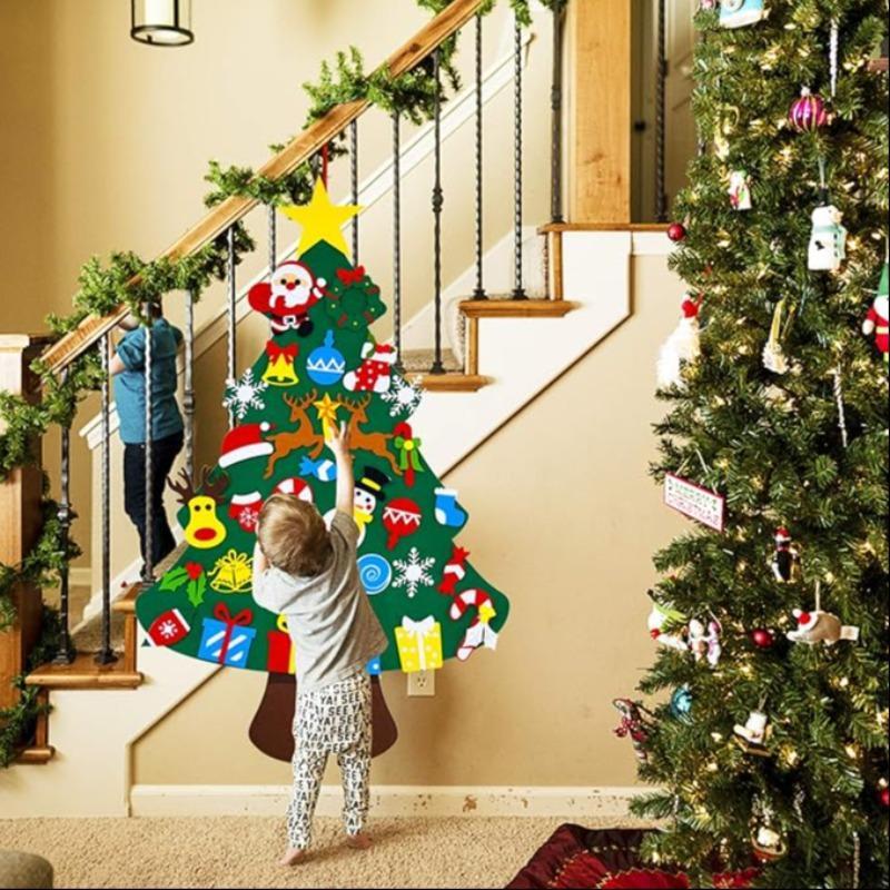 DIY Felt Christmas Tree with Detachable Decorations, 26 30pcs set Handmade Christmas Door Wall Hanging Decorations, DIY Christmas Tree for Home Decor