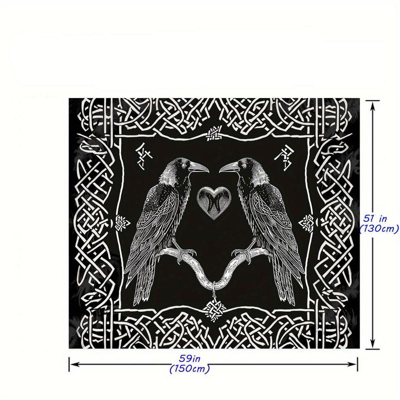 Christmas 2024 Ornament - Mystical Raven Tapestry - Norse Viking Inspired, Black & White Wall Hanging For Bedroom, Living Room, Dorm Decor - Polyester, Multiple Sizes Available