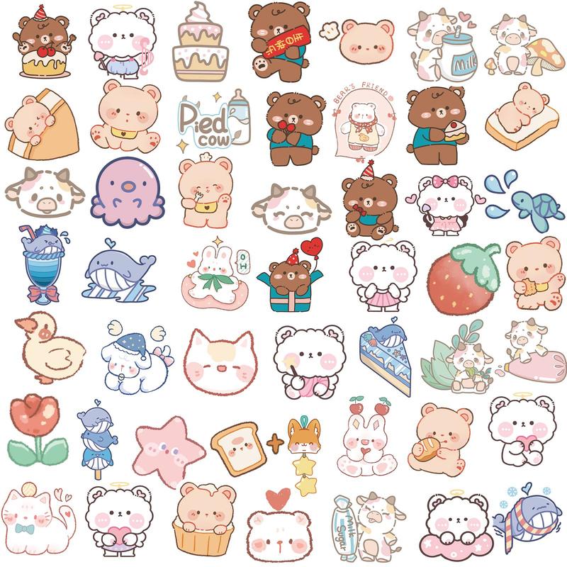 100 Pcs Cute Bear Stickers Pack, DIY Bear Theme Waterproof Adhesive Stickers, Decoration Stickers for Laptop Planners Scrapbook Cups Diary Notebooks Album Phone Case