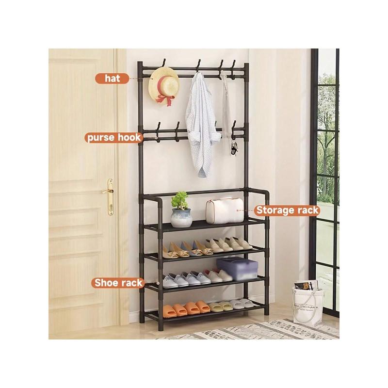 1 Entry Shoe Rack, Clothes Rack, Living Room Shoe And Hat Storage Rack With Hooks, Corridor Storage Rack For Shoes, Clothes, Hats, Bags, Books, Home Accessories