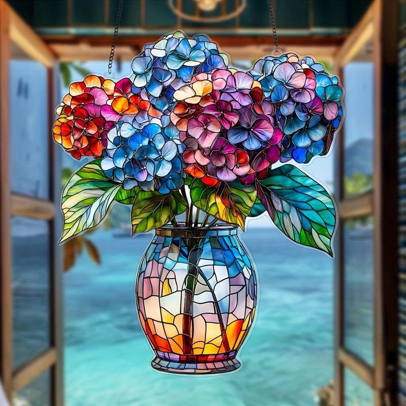 Hydrangea Design Hanging Decor, 1 Count Colorful Acrylic Hanging Ornament, Hanging Decor for Home Living Room Garden