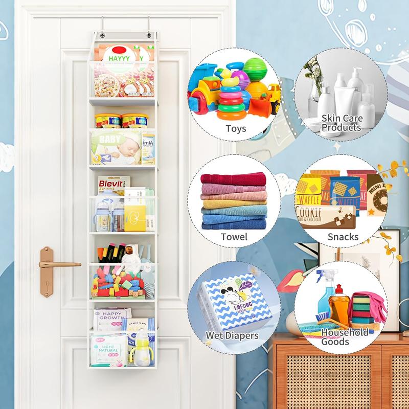 5-Shelf Over The Door Hanging Pantry Organizer, Room Organizer with Clear Plastic Pockets, 25lb Ultra Sturdy & Large Capacity for Closet, Bedroom, Nursery, Bathroom and Sundries