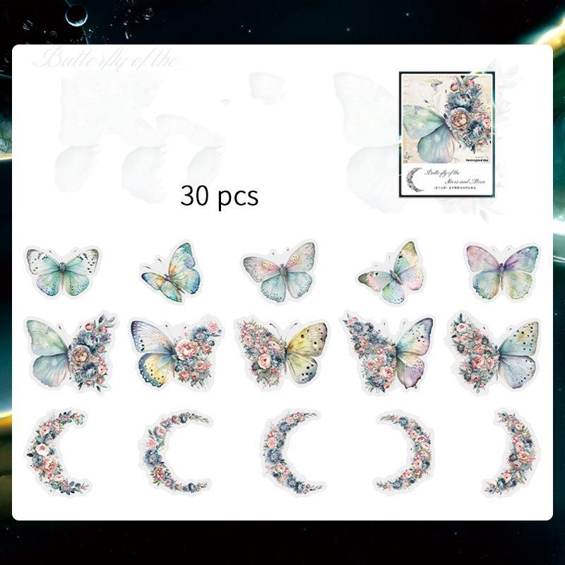 Butterfly & Flower Pattern Sticker (30pcs), Self Adhesive Decor Paper, Decor Sticker for Gift Greeting Card Water Bottle Laptop Phone