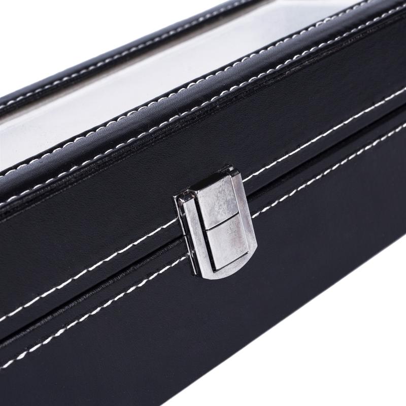 6 Compartments High-grade Leather Watch Collection Storage Box Black