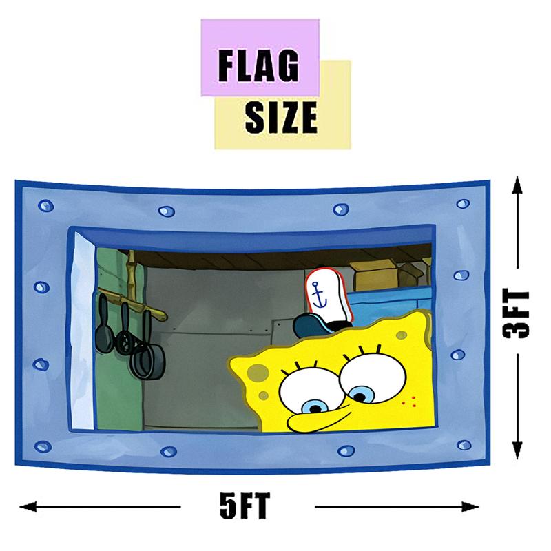 SpongeBob SquarePants window underwater flag Funny Flag 3×5 Feet Funny Poster Banner Wall Outdoor Hanging Flag with Brass Grommets for College Dorm Room Decor