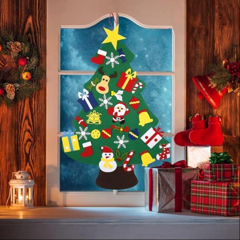 DIY Felt Christmas Tree with Detachable Decorations, 26 30pcs set Handmade Christmas Door Wall Hanging Decorations, DIY Christmas Tree for Home Decor