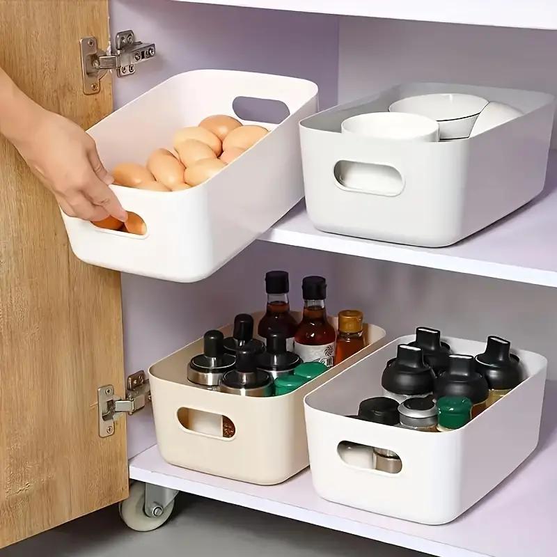 Kitchen Storage Box, 10pcs set Stackable Storage Box with Handle, Desktop Organizer for Home Kitchen Bathroom Office Dormitory