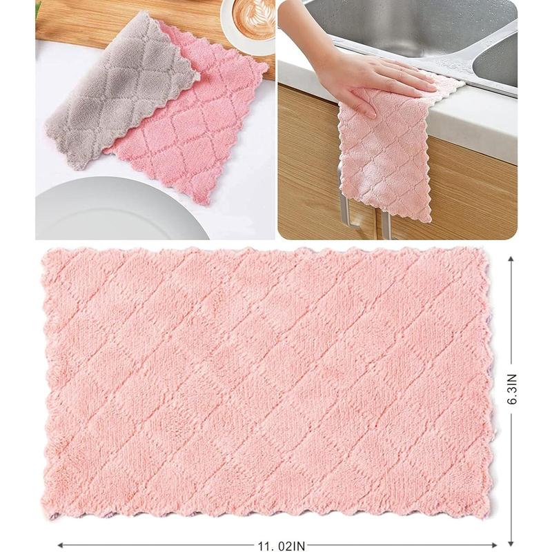 Microfiber Kitchen Washcloths, Super Absorbent Coral Velvet Dishtowels, Premium Table Cleaning Cloths, Non-Stick Oil Quick Dry Dish Towels, Soft Tea Towels, 10 Pack SAOYOAS