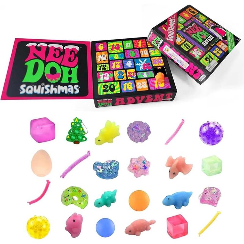 Nee Doh Squishmas 24 Piece Mini Advent Calendar-2024, Birthday Party Gifts, 2024 Gift Blind Box Unboxing, Christmas Holiday Fun for All Ages, Perfect Christmas Gifts