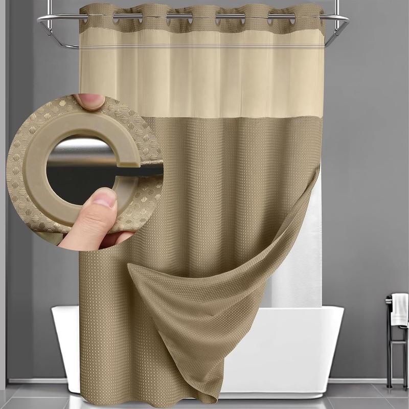 No Hook Shower Curtain with Snap in Liner Set Less Time Beige Waffle Shower Curtain for Bathroom 75