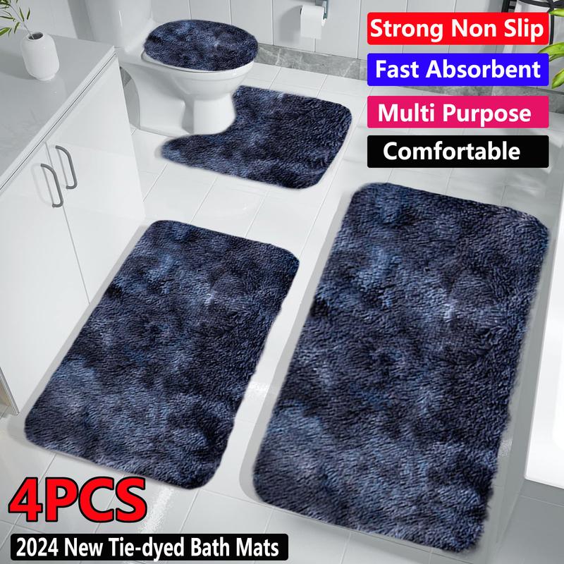 4 PCS Velvet Fleece Bath Mats Set, Multi Purpose Mixed Colors Bath Mats Set, Universal Soft Comfortable Bathroom Rugs, Fast Absorbent,Non-Slip Thick, Machine Washable, Perfect for Fall Decor, Bedroom, Tub, Toilet Floor, Shower Room