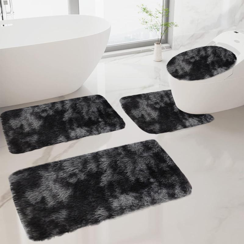 4 PCS Velvet Fleece Bath Mats Set, Multi Purpose Mixed Colors Bath Mats Set, Universal Soft Comfortable Bathroom Rugs, Fast Absorbent,Non-Slip Thick, Machine Washable, Perfect for Fall Decor, Bedroom, Tub, Toilet Floor, Shower Room