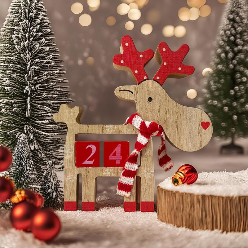 Wooden Reindeer Design Countdown Calendar, 1 Set Creative Desktop Decoration, Home Decor for Living Room Bedroom, Festive & Party Supplies