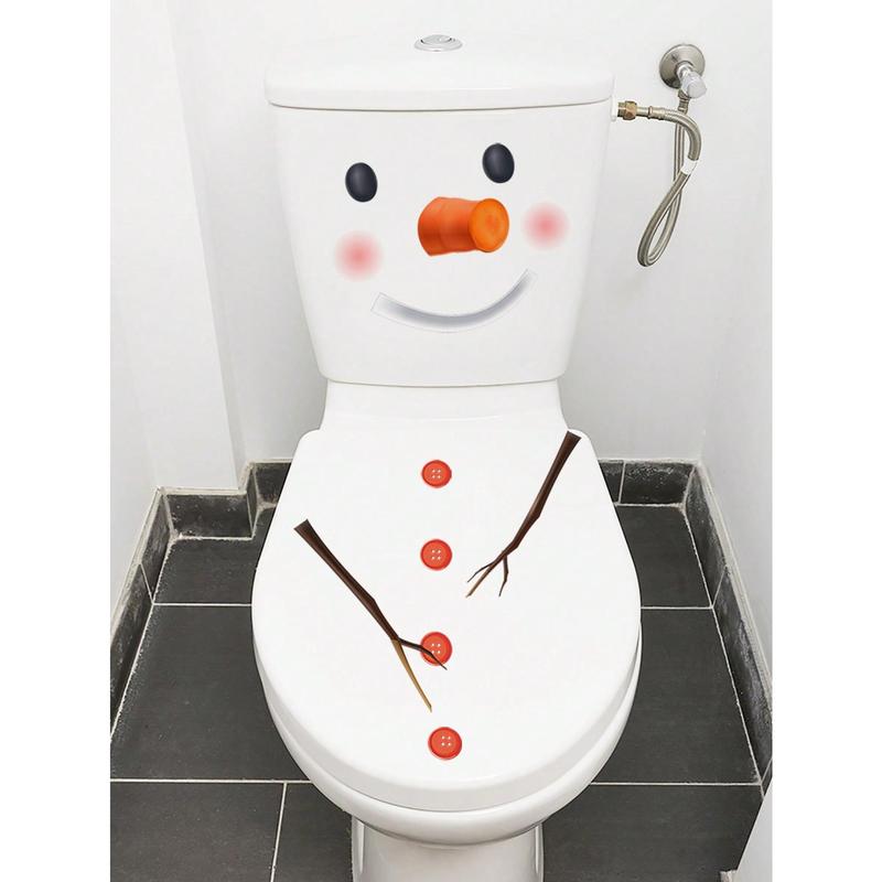 1pc Christmas Decoration Toilet Cover Sticker With Christmas Snowman Pattern Self-Adhesive Sticker, Waterproof And Removable PVC Decoration Toilet Cover Sticker