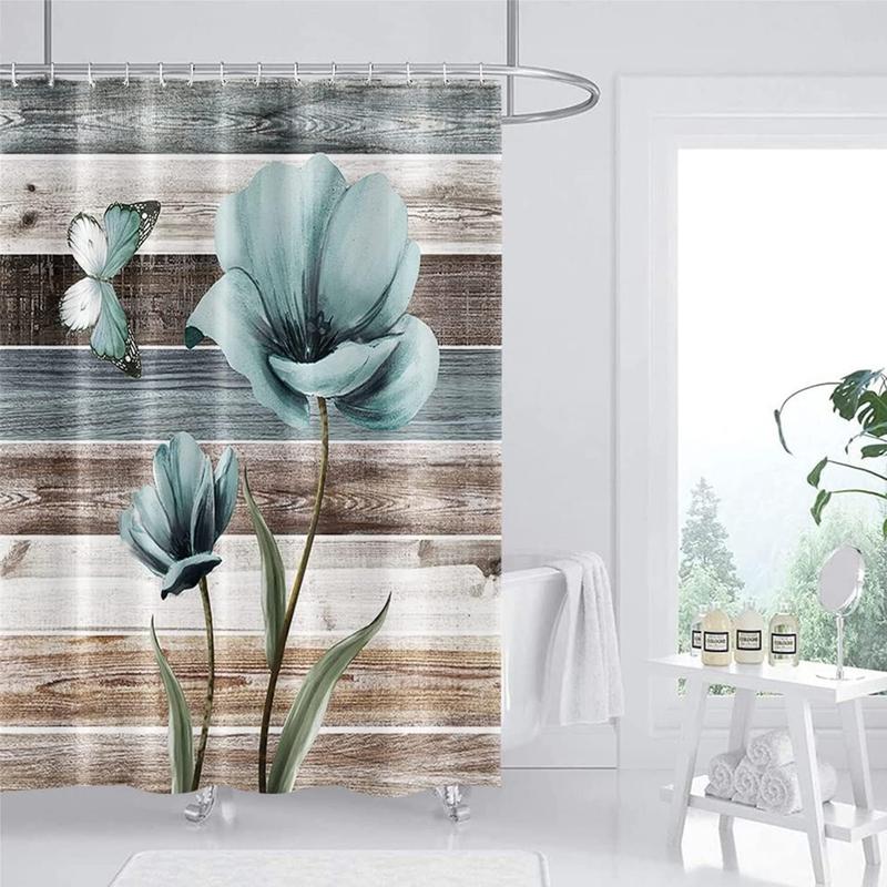 Shower Curtain, Farmhouse Shower Curtains for Bathroom, Rustic Shower Curtain Set Shower Curtains, Teal Floral Bathroom Shower Curtain Sets, Waterproof Bathroom Curtain Bathroom Decor 72