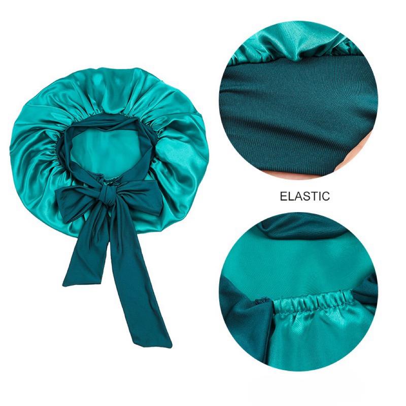 Satin Bonnet for Sleep with Tie Women Hair Care Grace Eeyae Silk Bonnet Black Reusable Cap for Shower sleeping